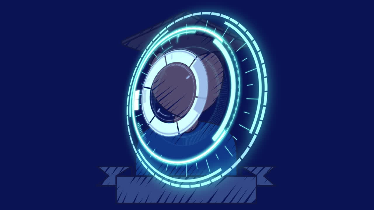 파란색 배경에 우승컵을 스캔하는 스 ⁇ 의 애니메이션