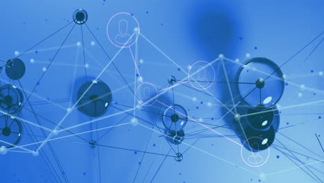 animation of network connections with user icons on abstract blue background