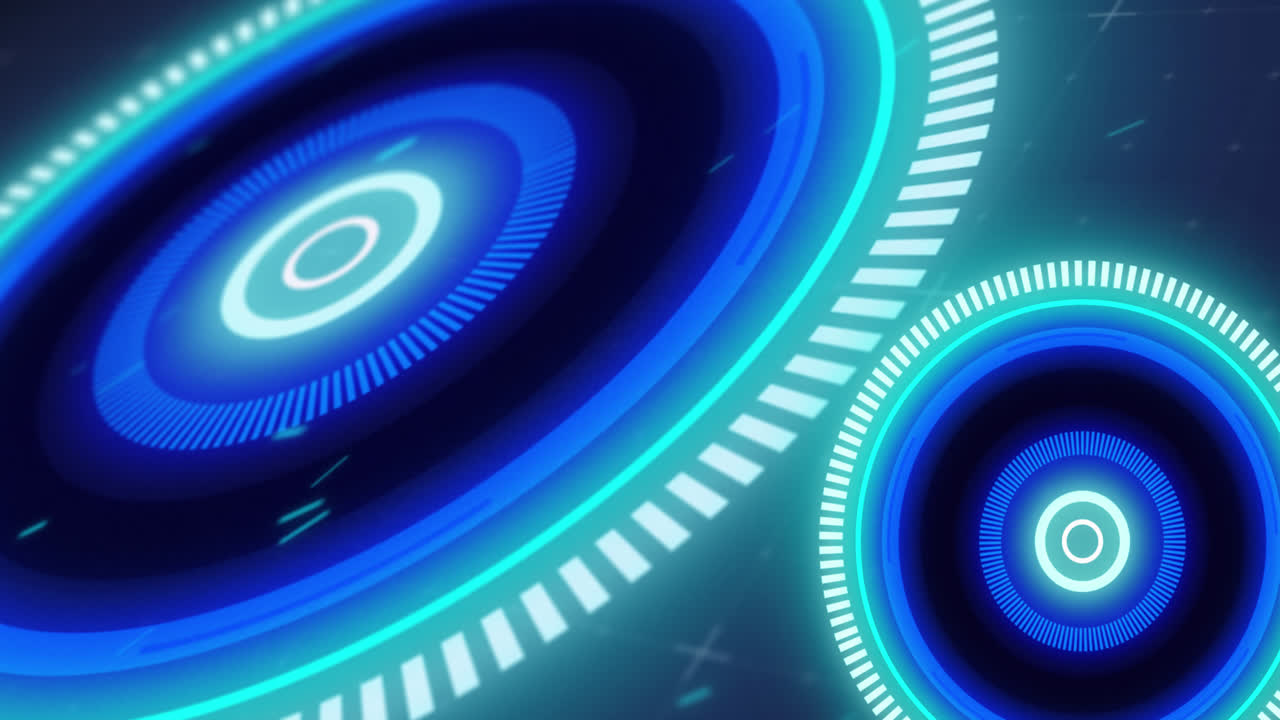 Animation of glowing blue scopes scanning with glitch and flying ...