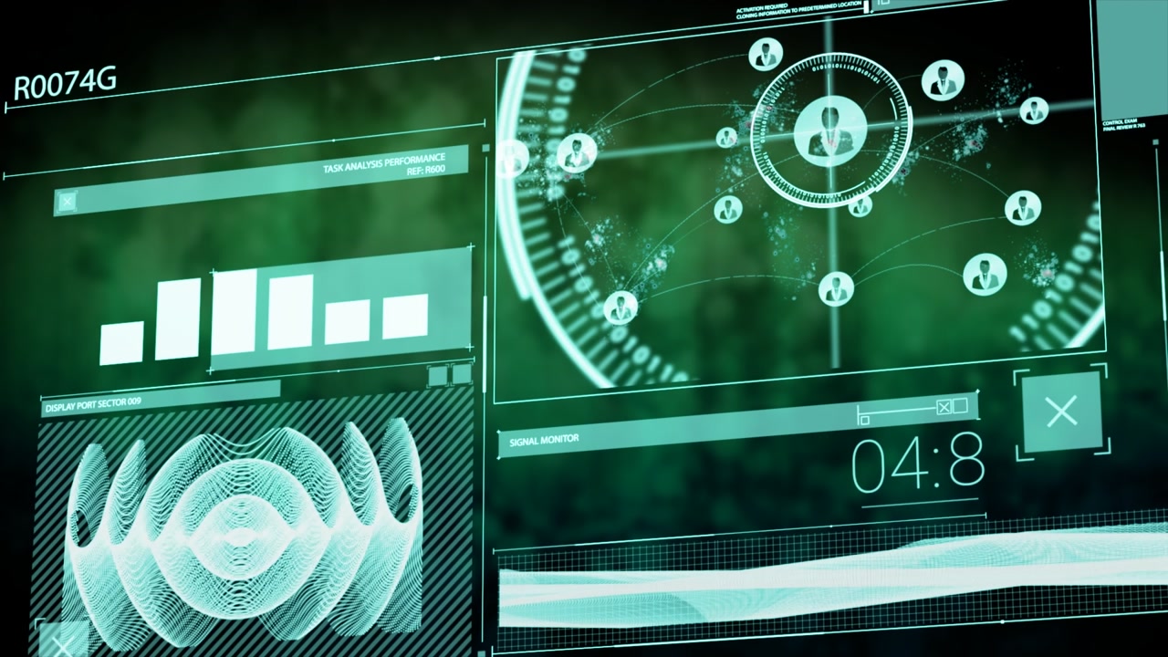 Animation of data processing on black background
