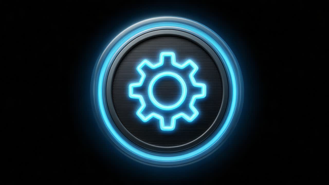 A Stunning Visual of an Illuminated Gear Icon Set Against a Dark Background, Emphasizing a Modern and Technological Aesthetic with Bright Blue Accents and Circular Design