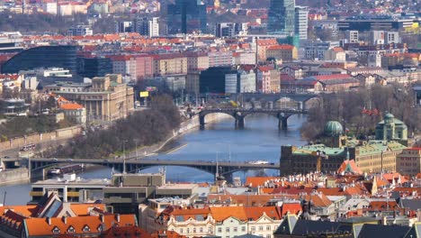 traffic on the bridges over vltava river in prague, czech republic