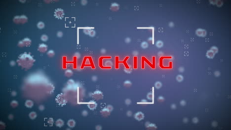 Animation-Fallender-Viren-Und-Hackender-Text-Auf-Blauem-Hintergrund