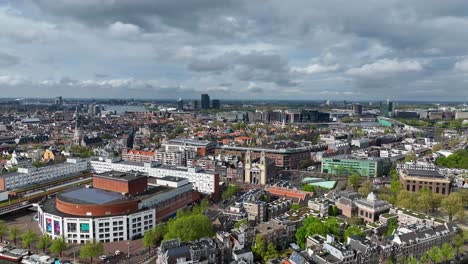 el dron está volando sobre el centro de la ciudad en el este mirando hacia el norte con una visión general de la ciudad de ámsterdam los países bajos imágenes aéreas 4k