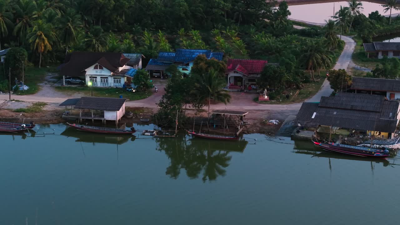 Aerial View of a Tropical Fishing Village by the River