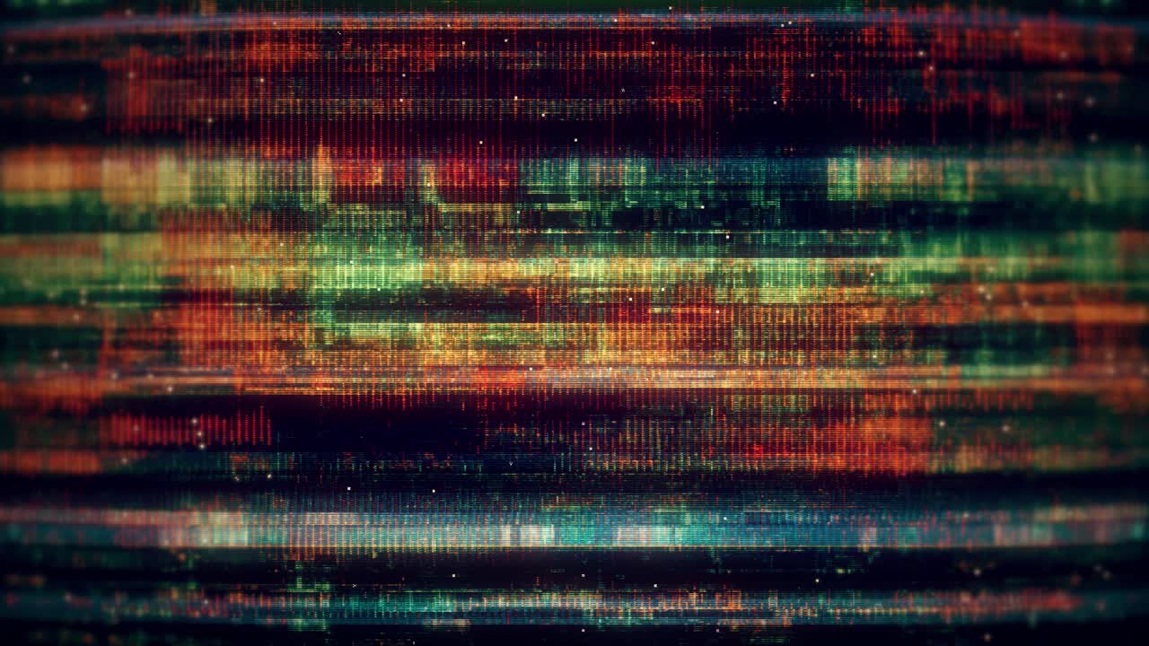 Colorful Digital Glitch Screen with Flickering Data Noise