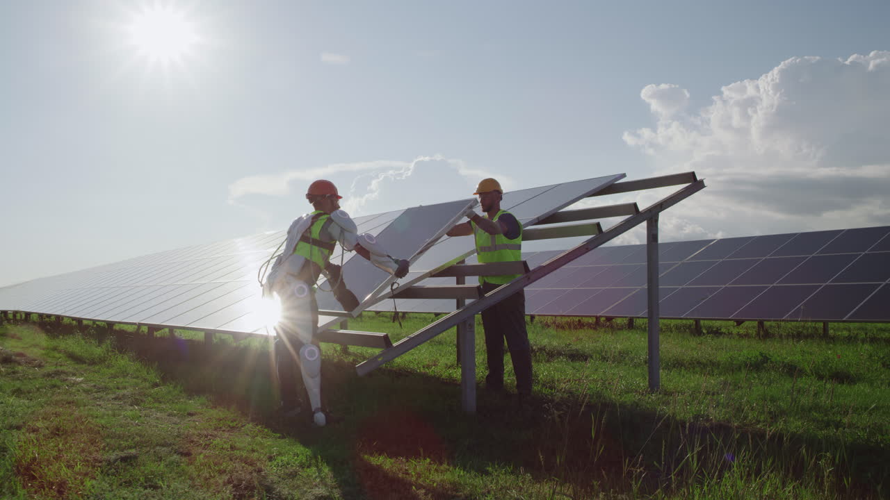 Robot and Worker Installing Solar Panels