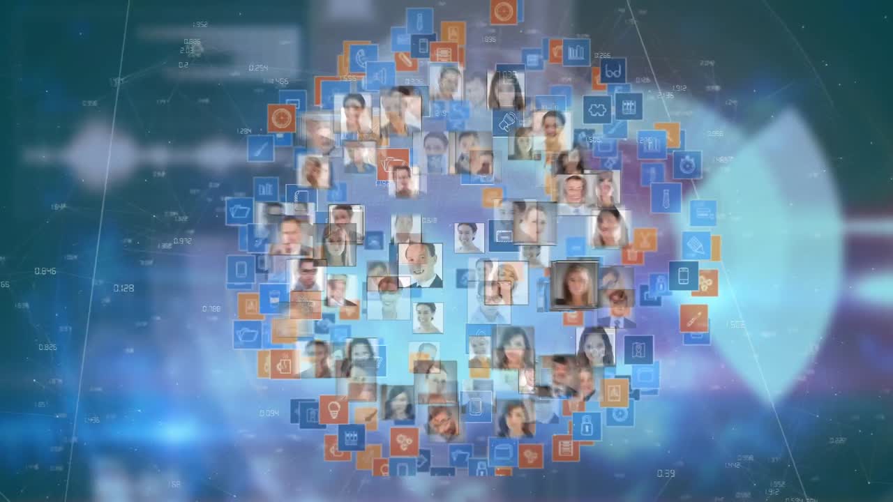 анимация различных иконок людей над обработкой данных