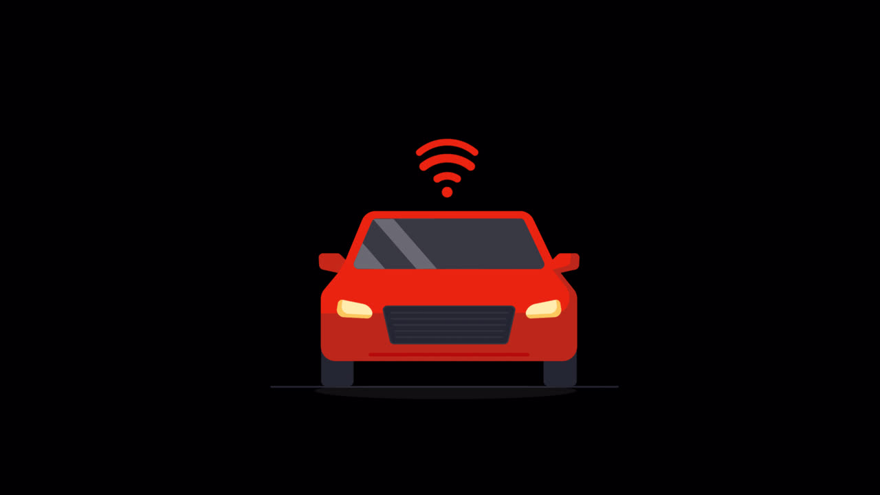 Animated Red Car with Pulsing Wi-Fi Signal | Premium Stock Video Footage