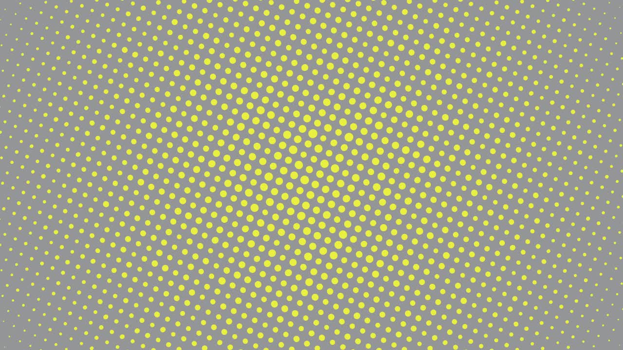 Abstract halftone round shape with yellow dots on a grey background. Trendy color palette motion graphics