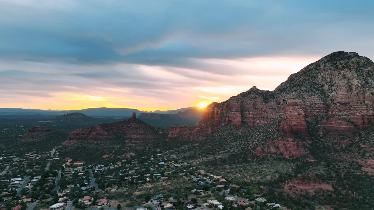 Sedona Desert Town And The Iconic Cathedral Rocks During Golden Hour In Arizona