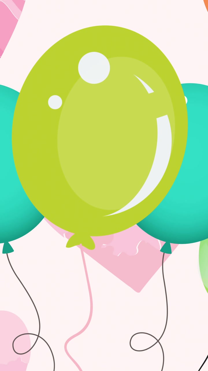 Animazione di palloncini verdi e cuori su sfondo rosa
