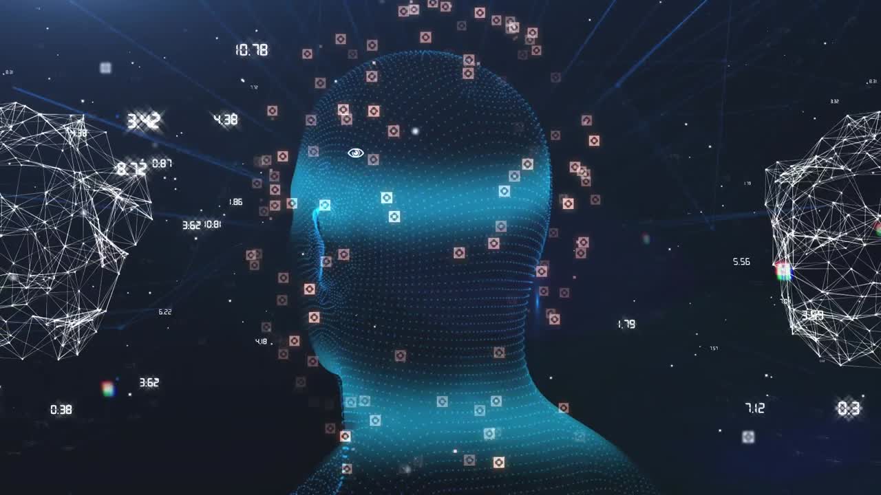 Animation of human head spinning with digital interface data processing
