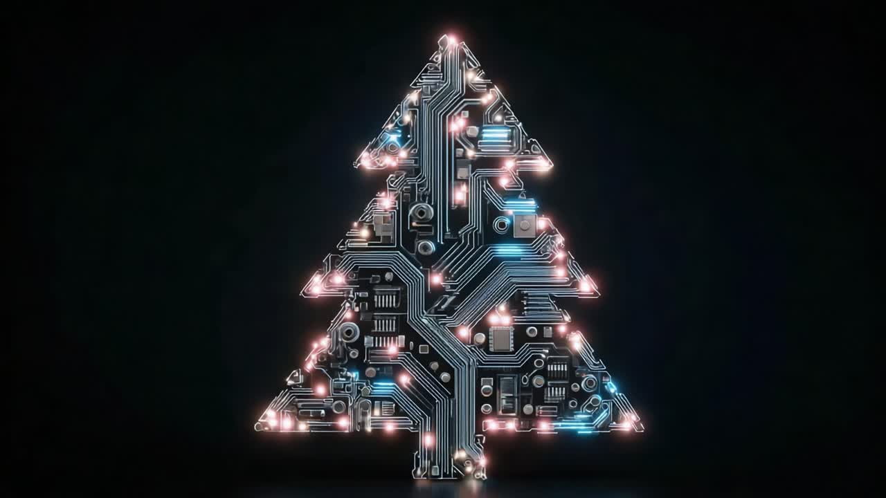 A Stunning Electronic Holiday Tree Crafted with Circuit Board Design, Illuminated by LED Lights, Merging Nature and Technology in a Unique Artistic Expression