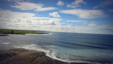 animation of network of connection over seascape