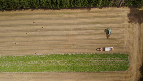 top down view of harvesting hay bales with