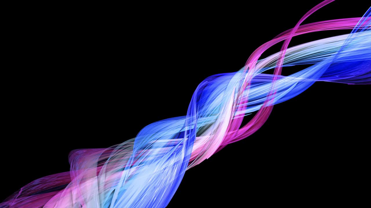 추상적인 다채로운 투명한 리본은 검은색 배경에서 움직입니다. 모션 그래픽은 빨간색과 파란색 리본을 가진 3d 루프 배경입니다. 루마는 알파 채널로 매트됩니다.