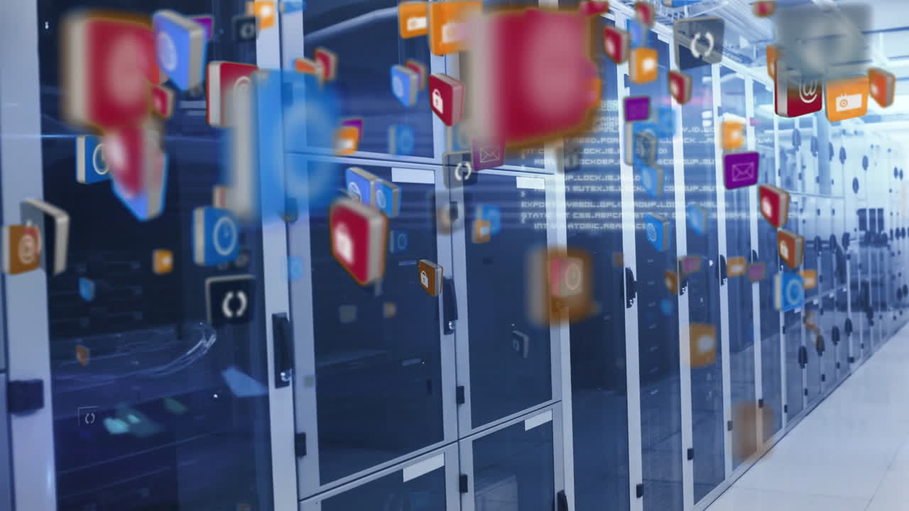 Animation of multiple digital icons flying up