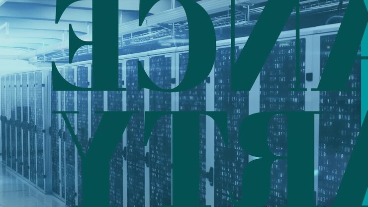 Animation of fight text banner in seamless pattern against computer server room