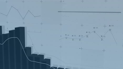 animated financial data charts and graphs over blue background