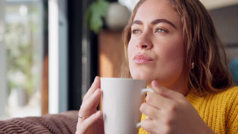 woman thinking with coffee