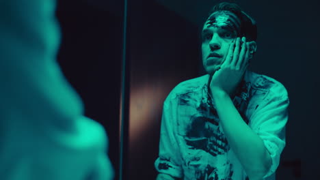 Man with Painted Face in a Mirror
