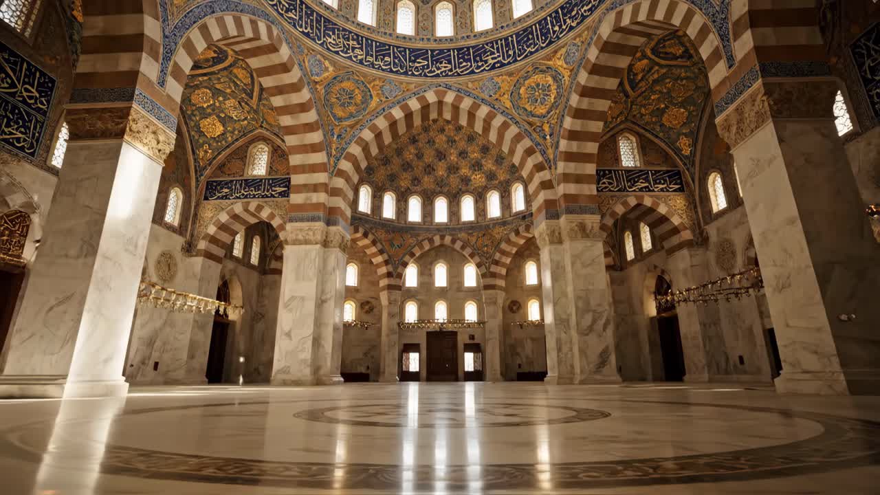 Interior of a Mosque with Dome and Ornate Design