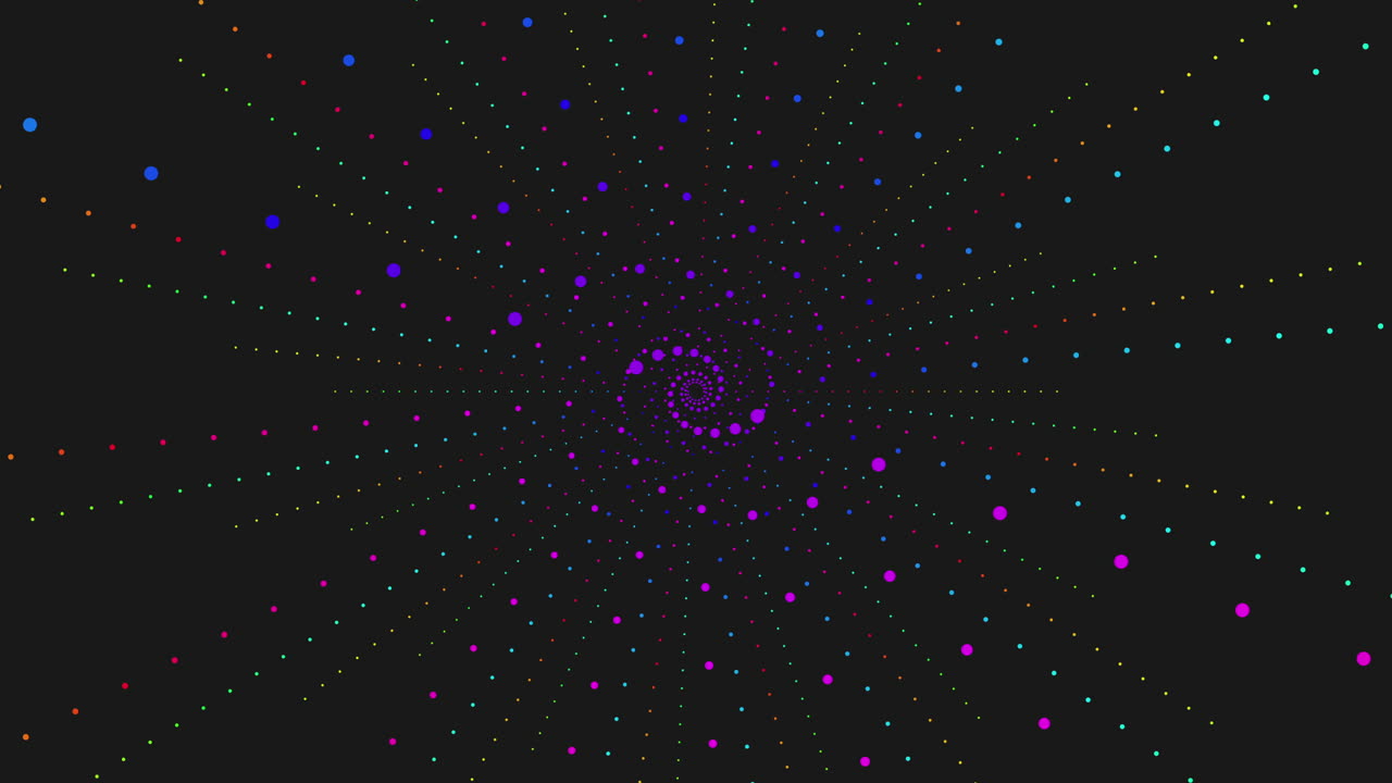 Illusion abstract sphere with neon rainbow glitters in dark hole