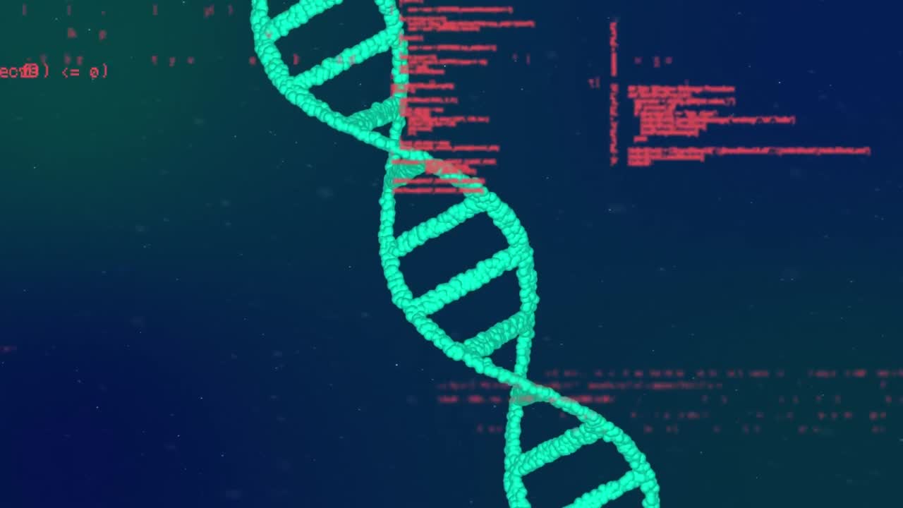 animación del procesamiento de datos sobre el hilado de cadenas de adn