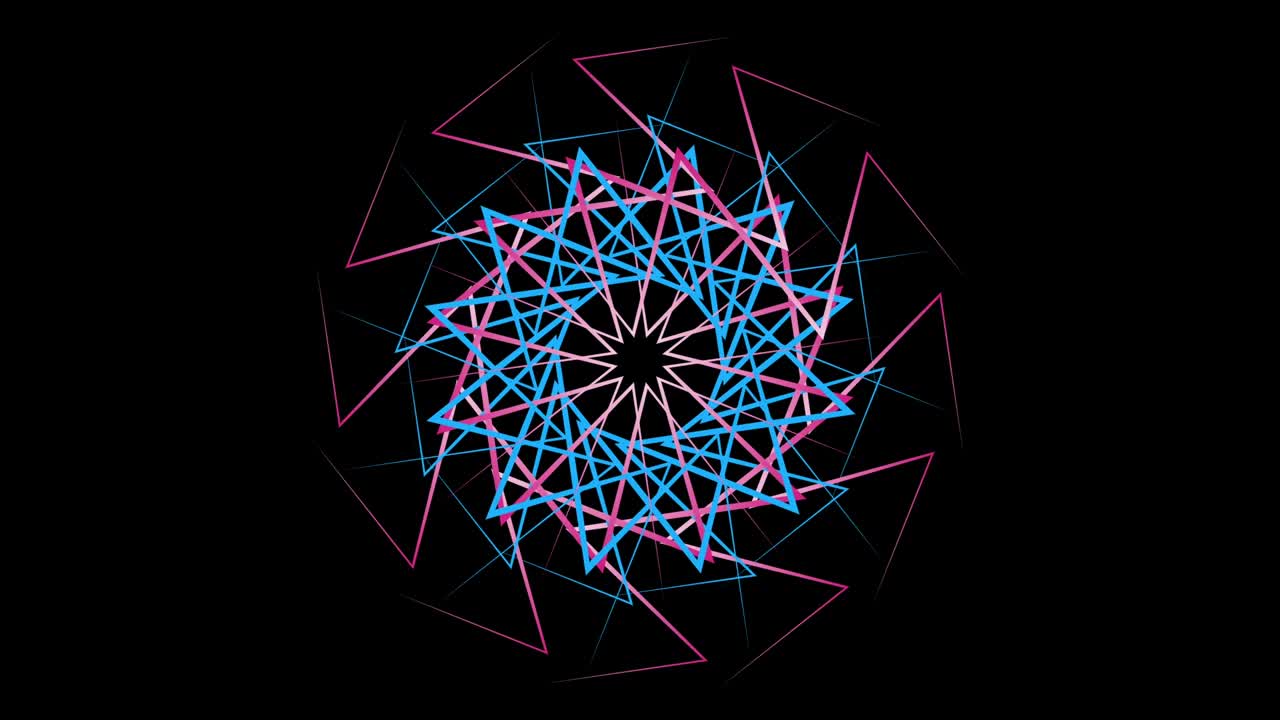 patrón circular hipnótico de líneas geométricas de color en fondo negro. animación de stock. hermoso patrón caleidoscópico de líneas curvas de color giratorias
