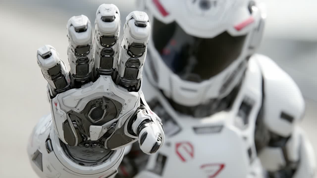 Futuristic Robot Reaching Out with Outstretched Hand High-Tech Design and Cutting-Edge Aesthetics Captured in Stunning Frames Emphasizing Innovation and Technology