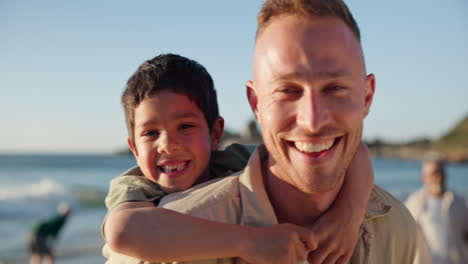 Face,-piggyback-and-happy-child-with-father