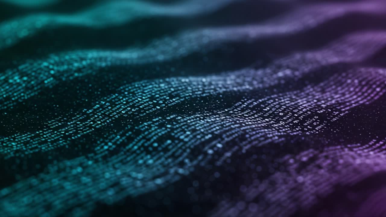 An Abstract Visualization of Data Waves: Exploring the Intricate Patterns of Digital Information Flow with a Neon Glow Against a Dark Background