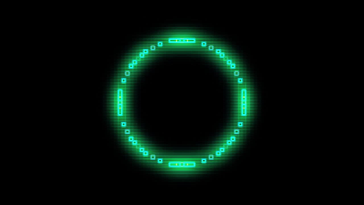 Animated retro 8-bit green pulsing circle animation with black background
