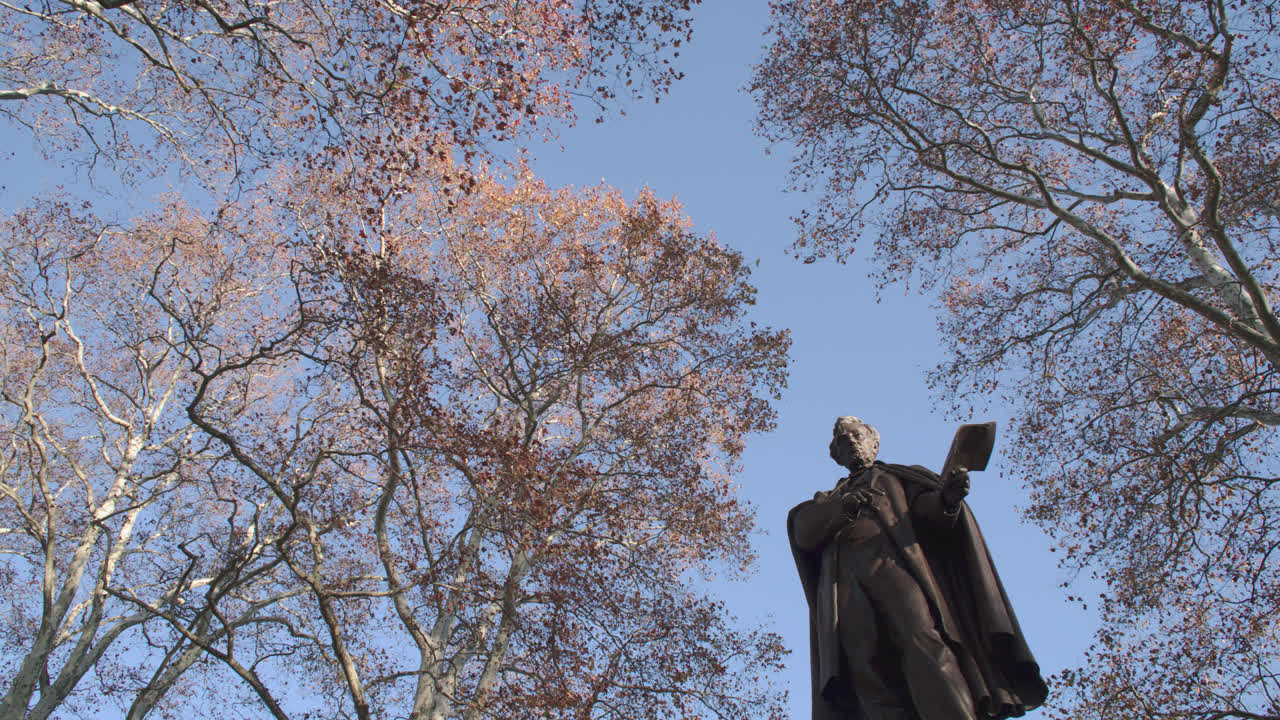 A statue in Brooklyn's Prospect Park on an autumn morning