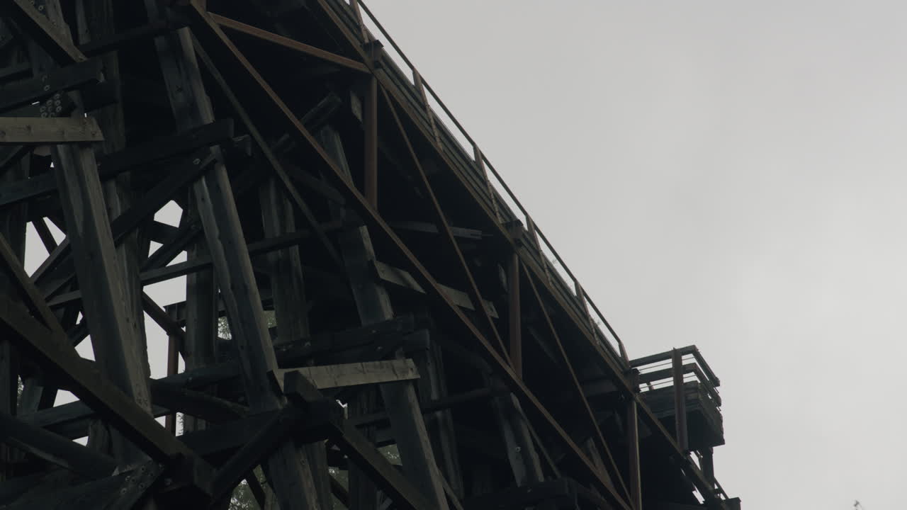 Through the veil of mist, the old train bridge emerges like a forgotten sentinel in the heart of the forest. Its moss covered structure exudes an ancient charm evoking a sense of wonder and curiosity.