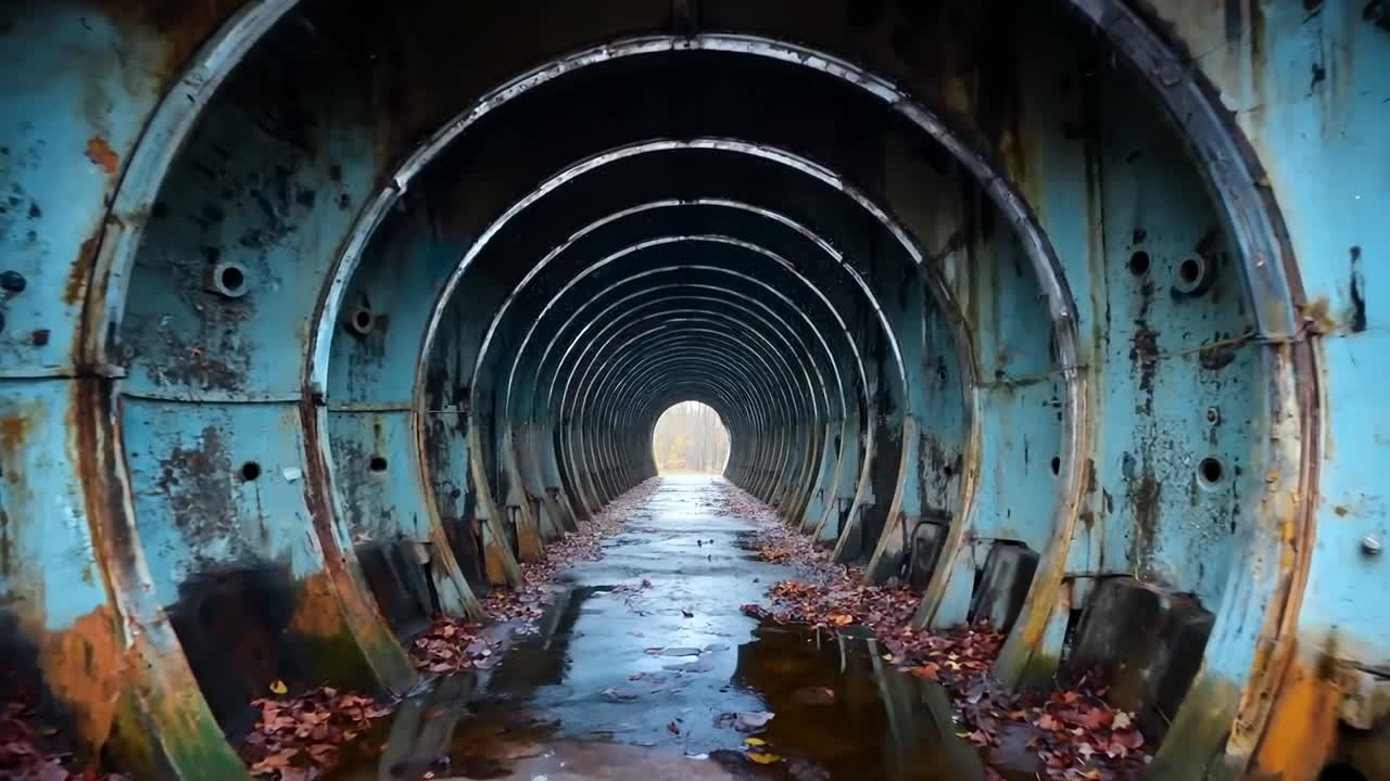 un largo túnel con mucha agua saliendo de él