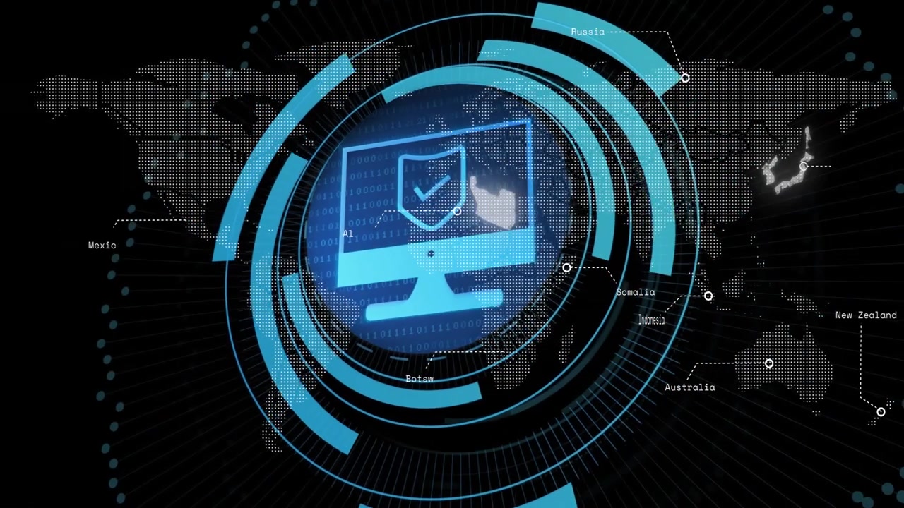 Map highlight causing central HUD rotating rings and monitor-shield scanning nodes for security