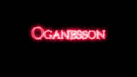 oganesson, elemento químico, escrito con fuego. bucle