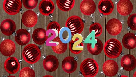animation of 2024 text and christmas decorations in background