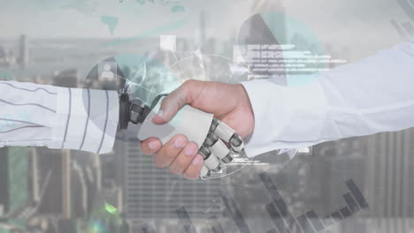 apretón de manos entre un hombre de negocios y un robot