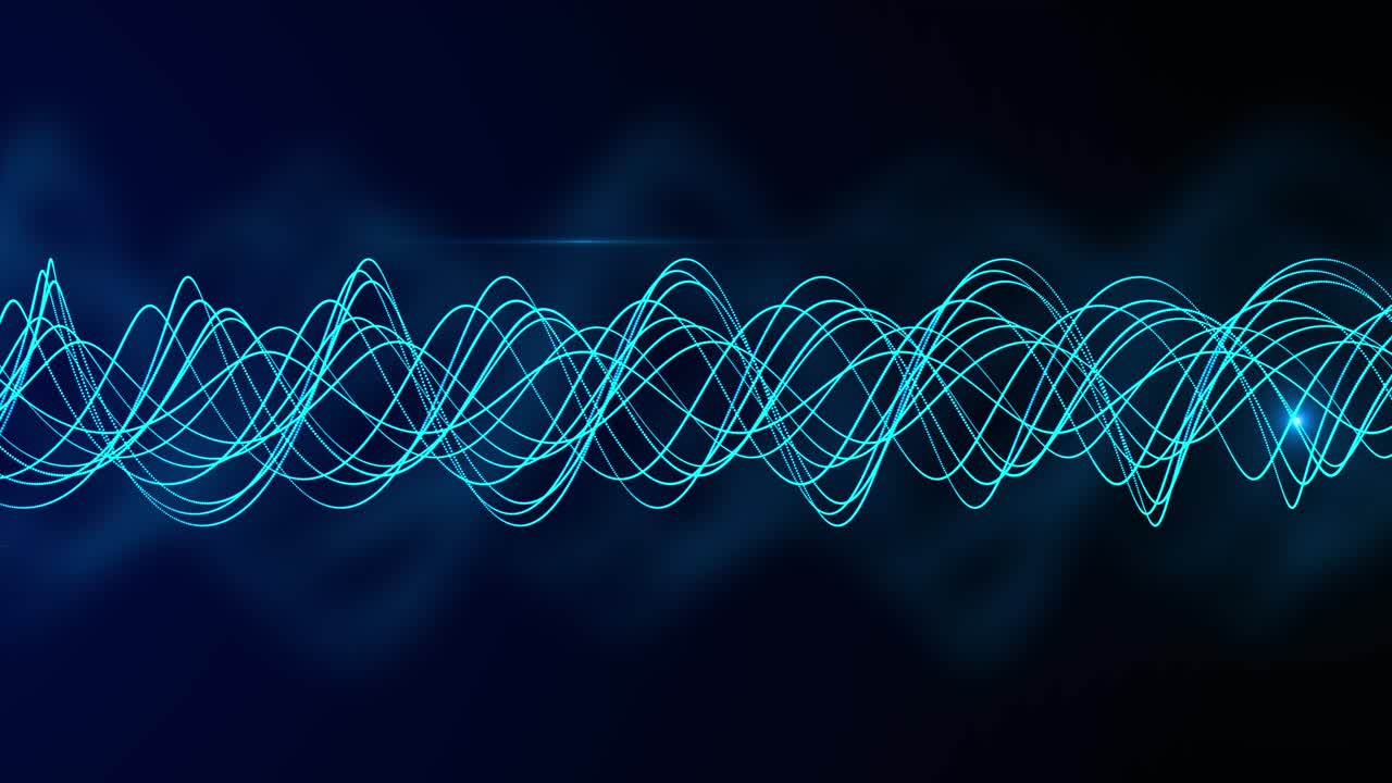Blue abstract waves on black background digital animation of technology information fast streaming