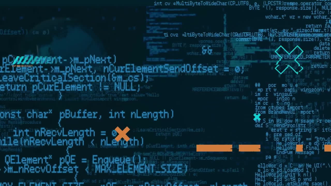 Animation of digital data processing over black background