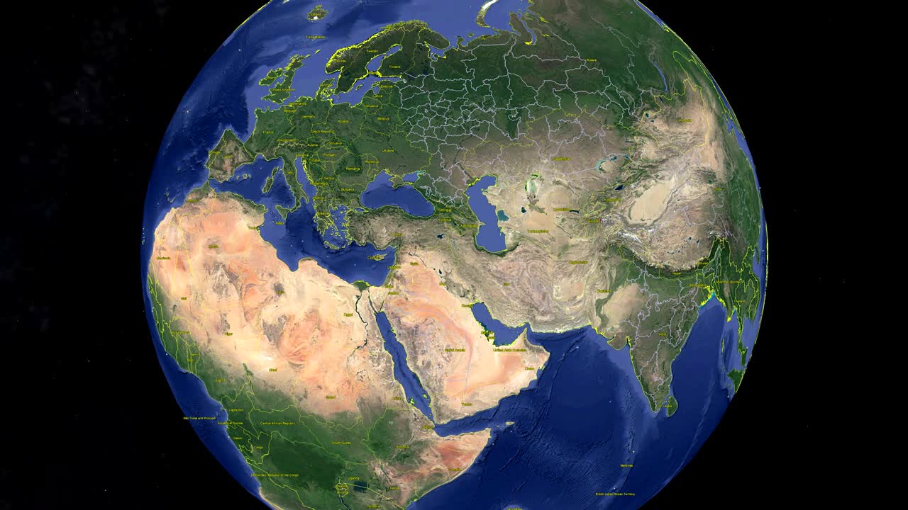 Tajikistan with flag. 3d earth in space - zoom in Tajikistan outer