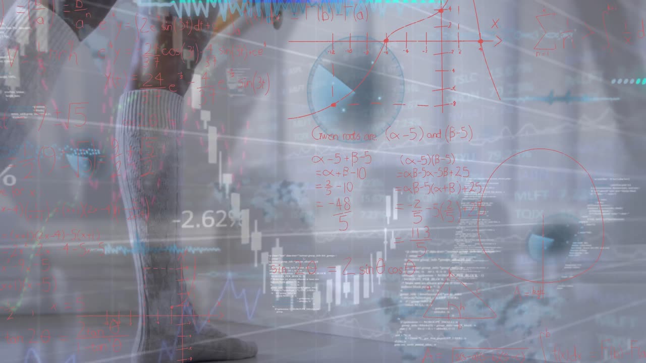 animación de ecuaciones matemáticas y procesamiento de datos sobre mujeres bailando.