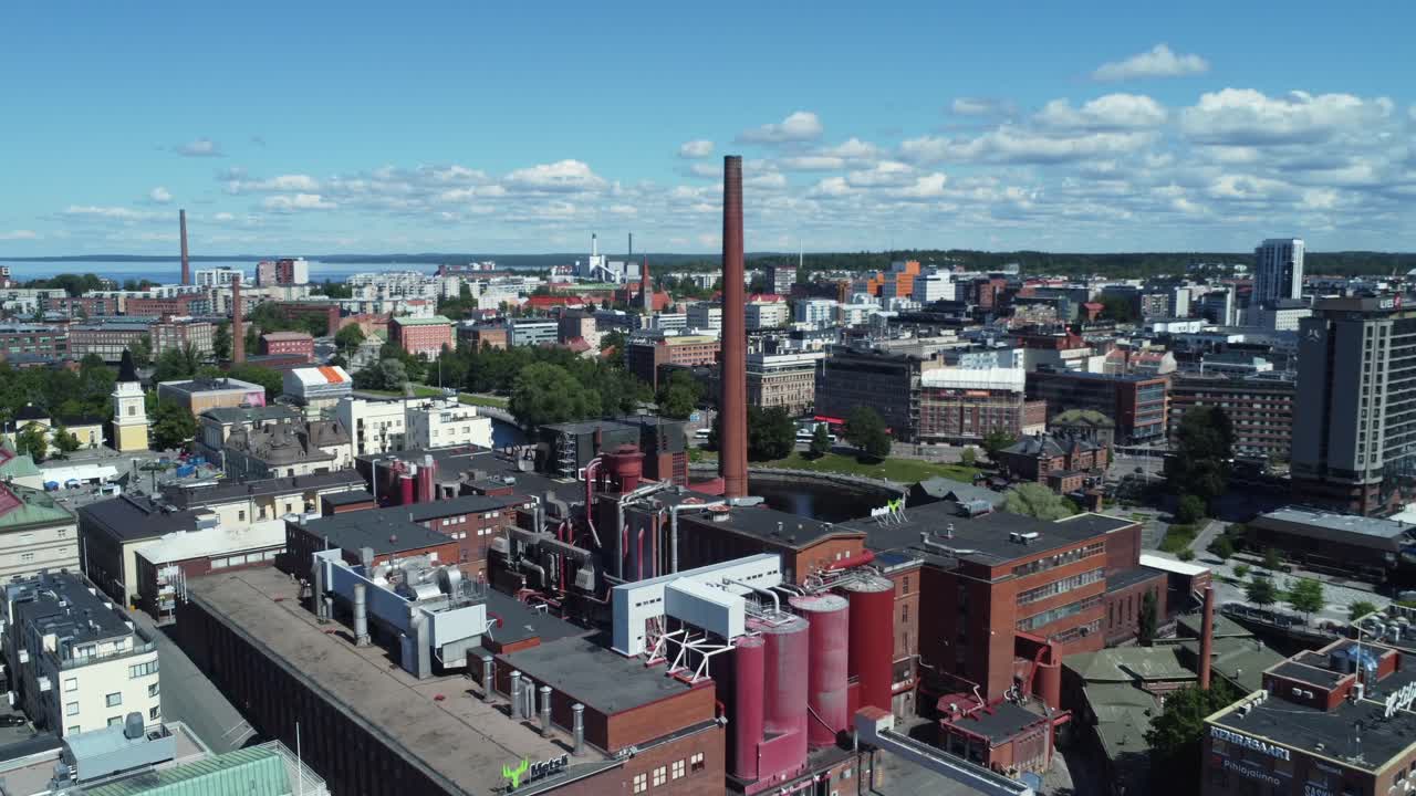 Aerial View of a City with a Large Factory