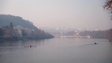 rowing activity on the river "la saône" in lyon, france