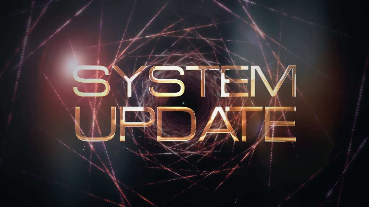 SYSTEM UPDATE cinematic title background with abstract digital Sci-Fi futuristic hi-tech intro background concept. 4K 3D seamless loop System Update text design animation abstract technology update.