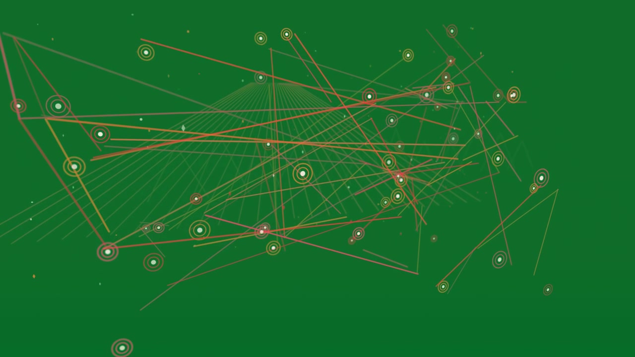 Central fan emerging, network pulsing and connecting nodes to visualize data on transparent canvas