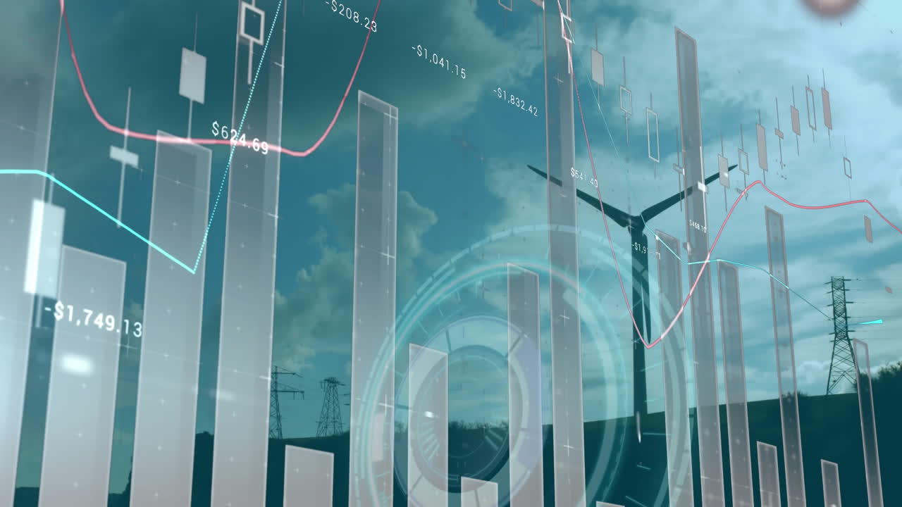 Animation of statistics and data processing over wind turbines